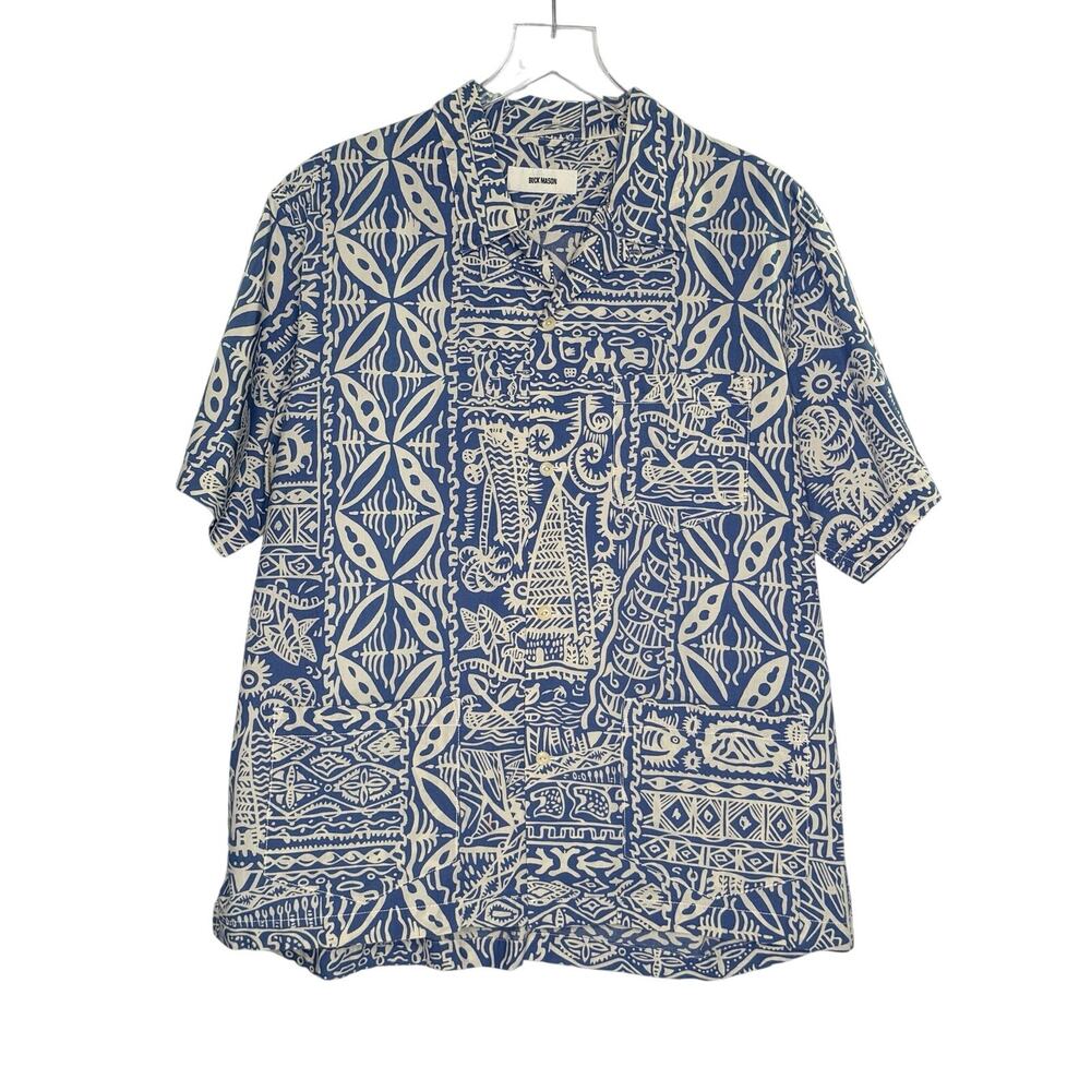 Buck Mason Baltic Tiki Three Pocket Cabana Shirt L Blue Hawaiian Camp *flaw